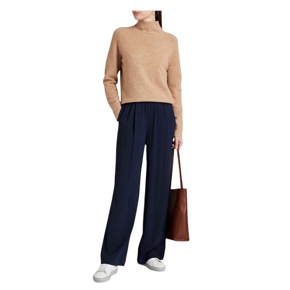 Vince Melange Knitted Wool Alpaca Blend Turtleneck Long Sleeve Sweater Beige M